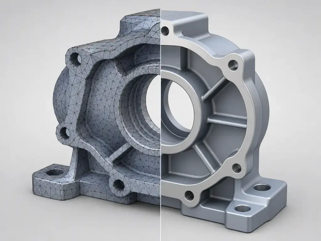 Comparison of tessellated JT geometry and precise B-rep geometry on the same mechanical part