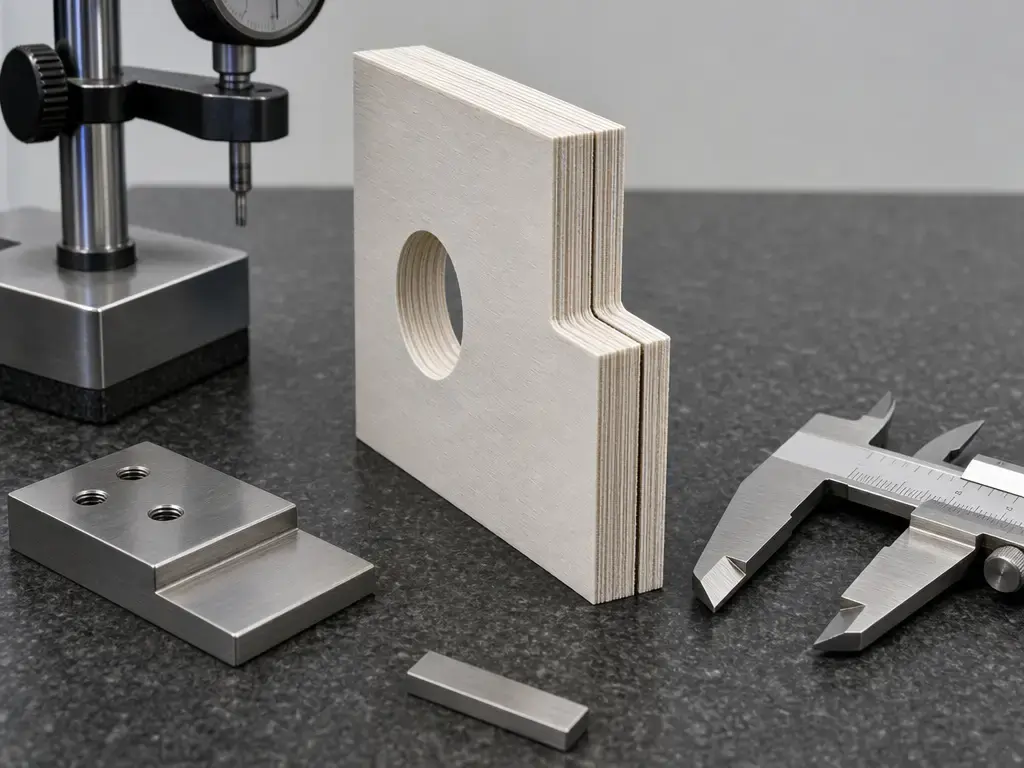 Metrology setup measuring a laminated LOM coupon on a reference plate