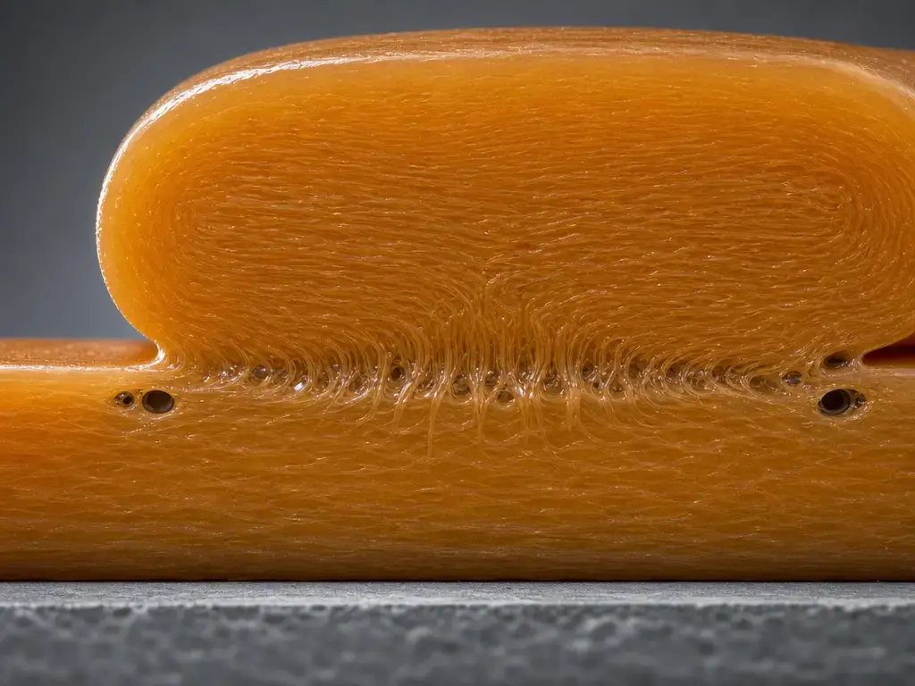 FFF layer adhesion cutaway showing bead contact, neck growth, and voids