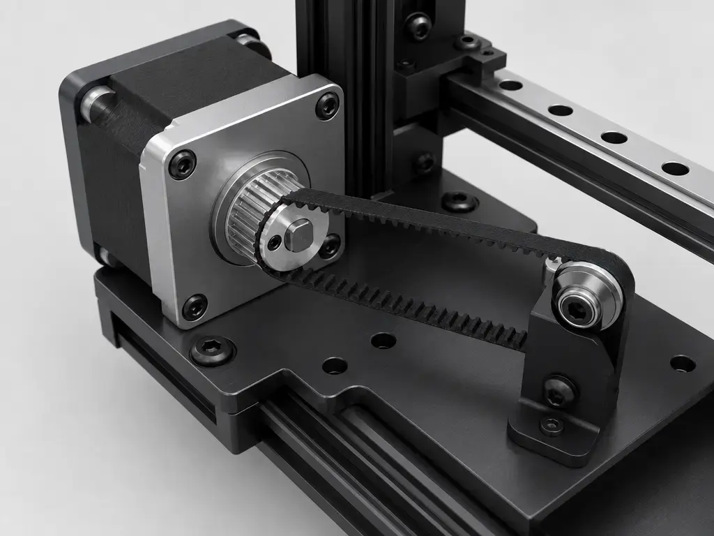 GT2 belt and pulley assembly on a desktop 3D printer