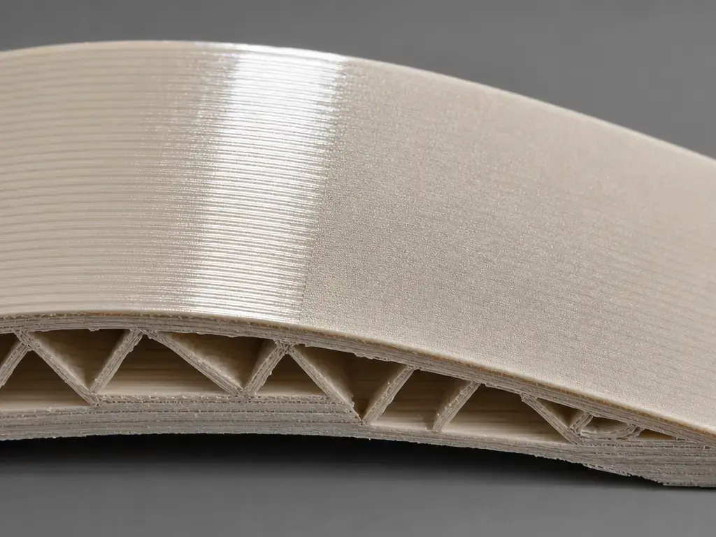 Close view of matte PLA surface showing layer ridges and angled light reflection