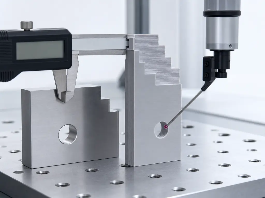 Metrology setup comparing as-built 3D print layers with machined final dimensions