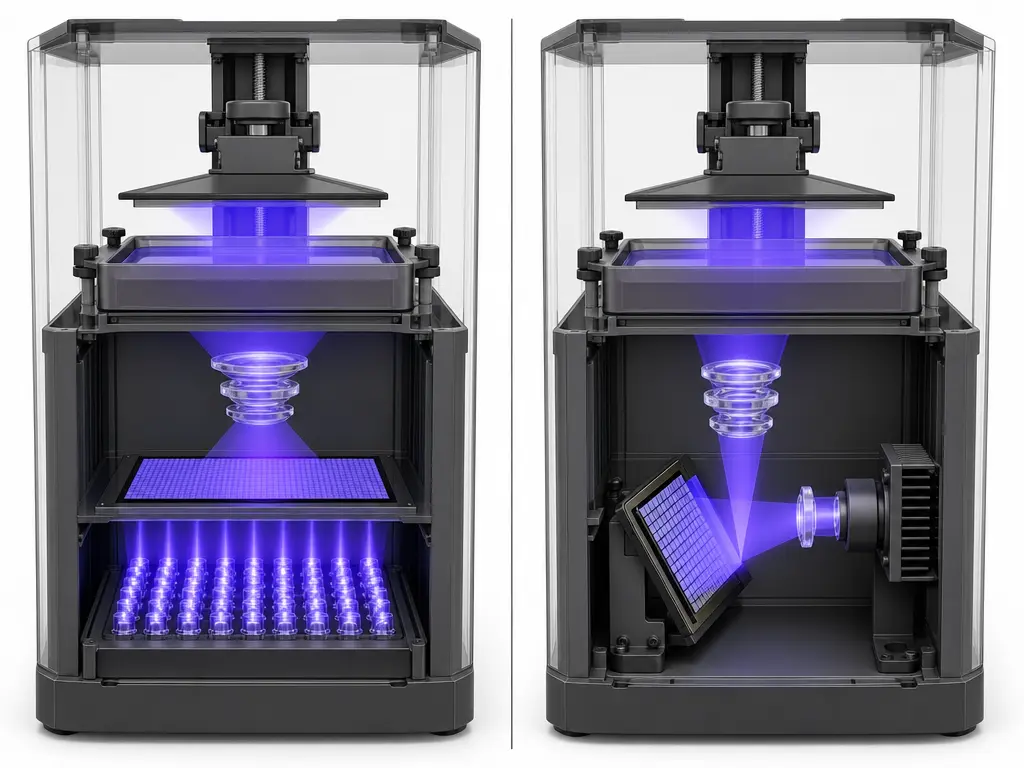 Comparison of MSLA and DLP resin printer light engines