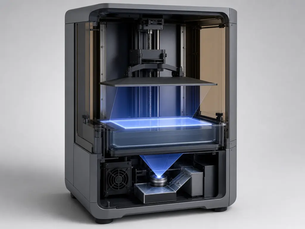 Large-format resin printer build area and projected image field
