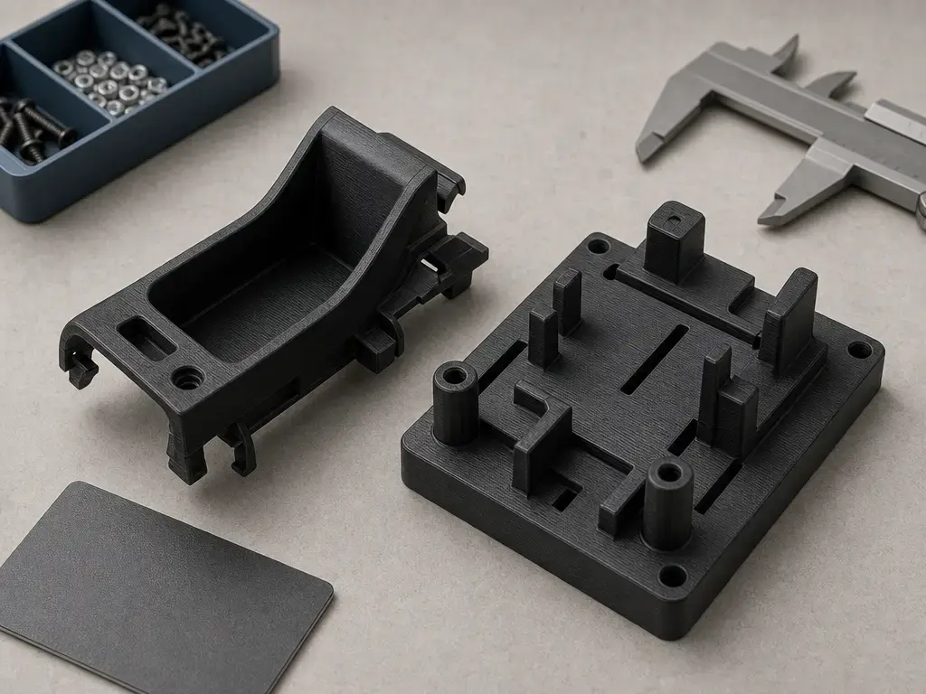 Printed automotive interior bracket and printed assembly jig made from PC-ABS
