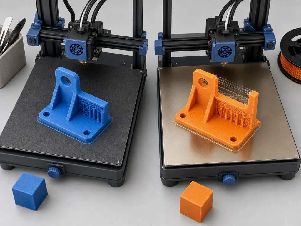 PLA and PETG printability comparison on two 3D printer build plates