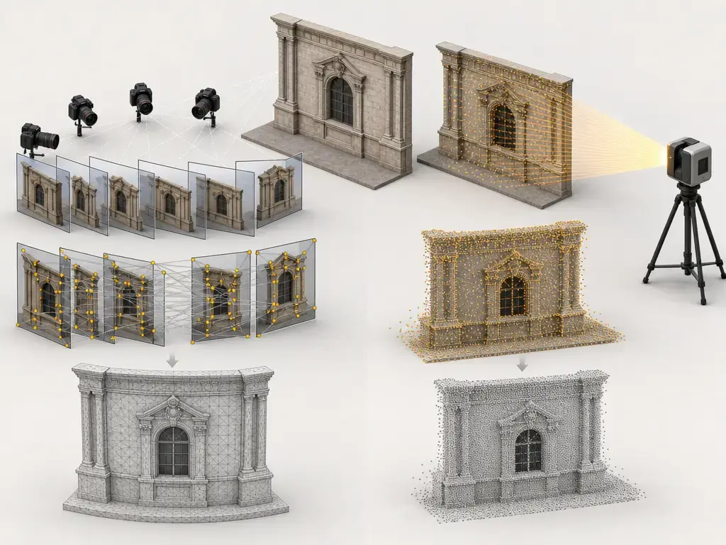 Photogrammetry and LiDAR workflow comparison with camera matching and laser point cloud