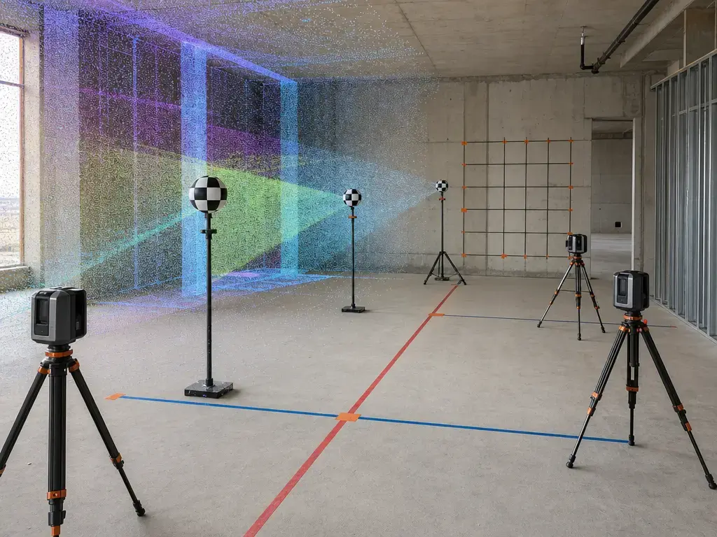 Survey control and registration verification setup for point cloud alignment before BIM modeling