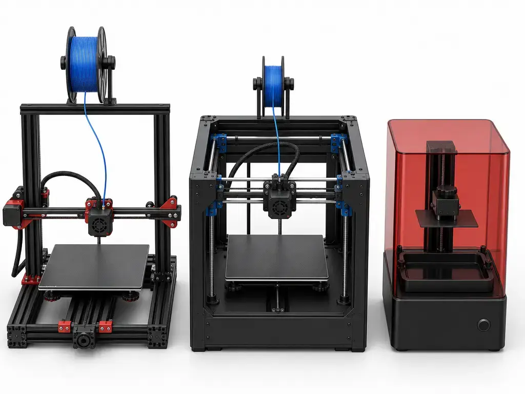 Comparison of cheap 3D printer types: bed-slinger, CoreXY, and resin printer