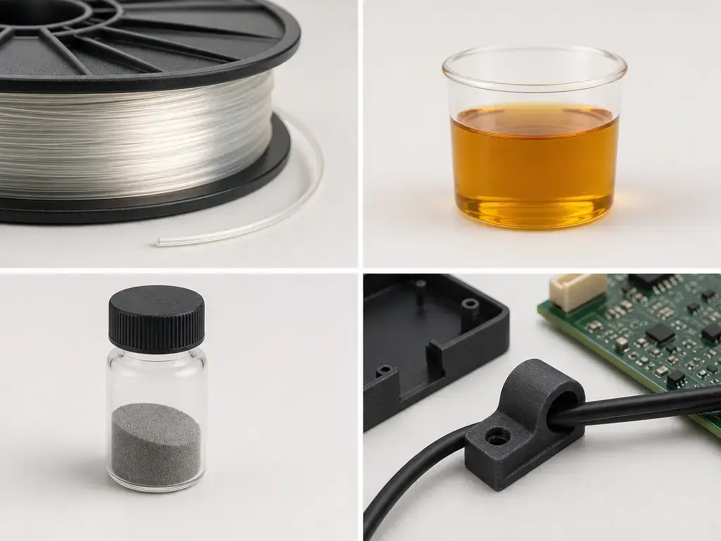 RoHS comparison of filament, resin, powder, and a printed part