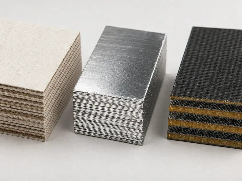 Comparison of paper, metal foil, and composite sheet lamination samples.