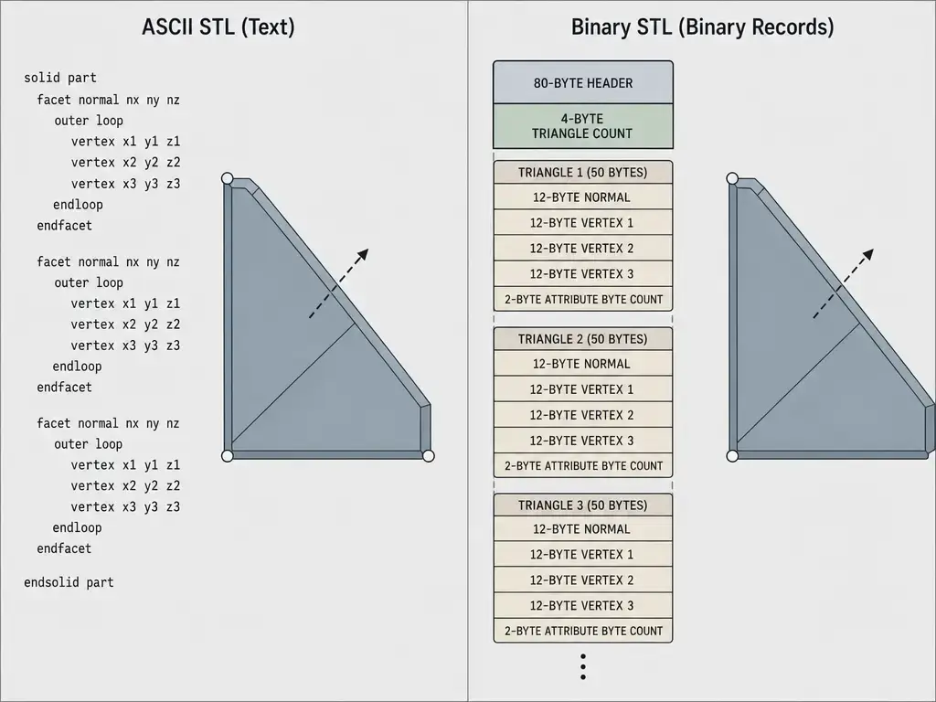 Comparison of ASCII STL and binary STL for the same triangulated mesh
