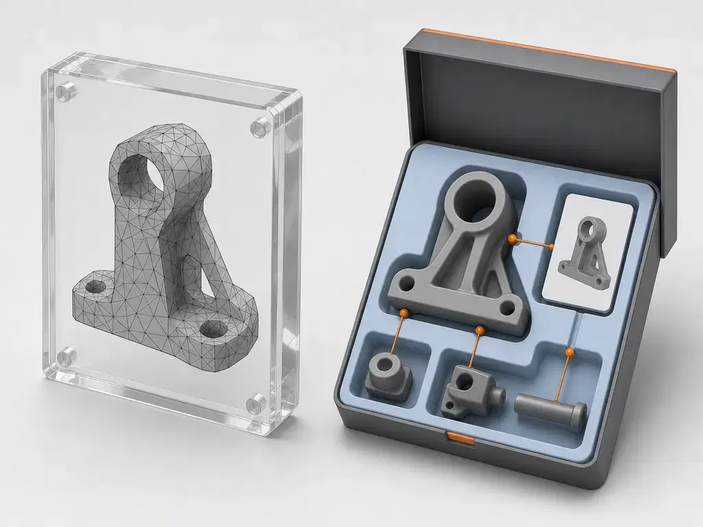 Comparison of STL triangle mesh and packaged 3MF model structure