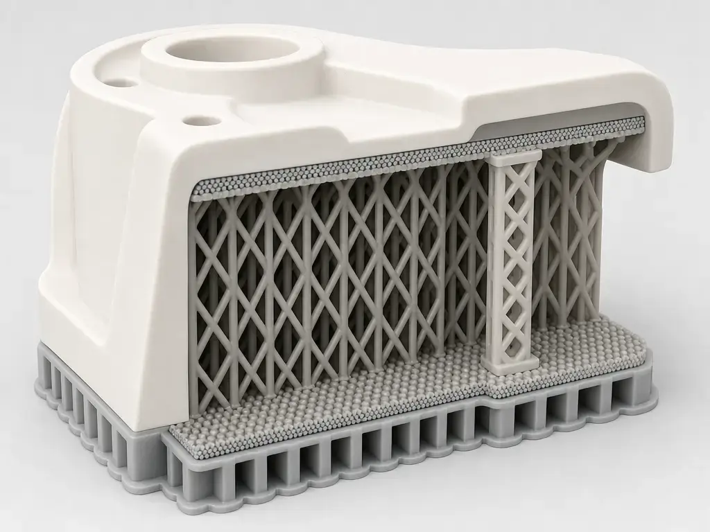 3D printed support roof and support floor cutaway
