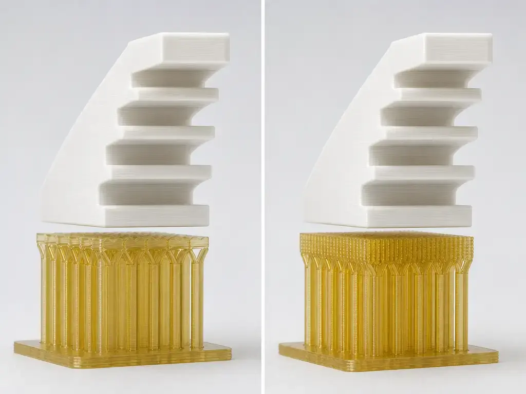 Comparison of PLA/PETG support interface and same-material support
