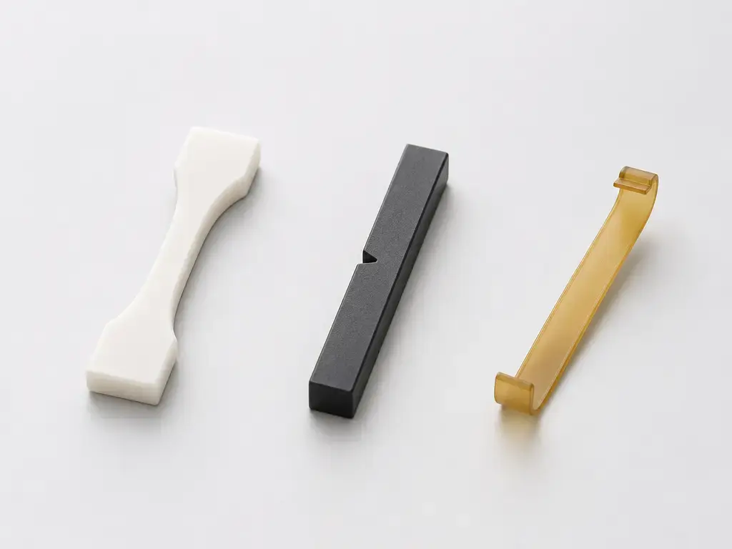 Comparison of printed resin test coupons with different stiffness and impact behaviors