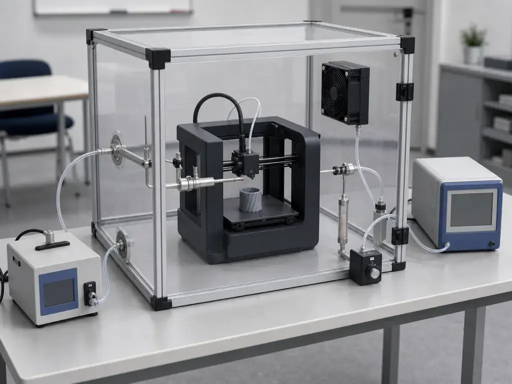 UL 2904 emissions testing setup for a 3D printer