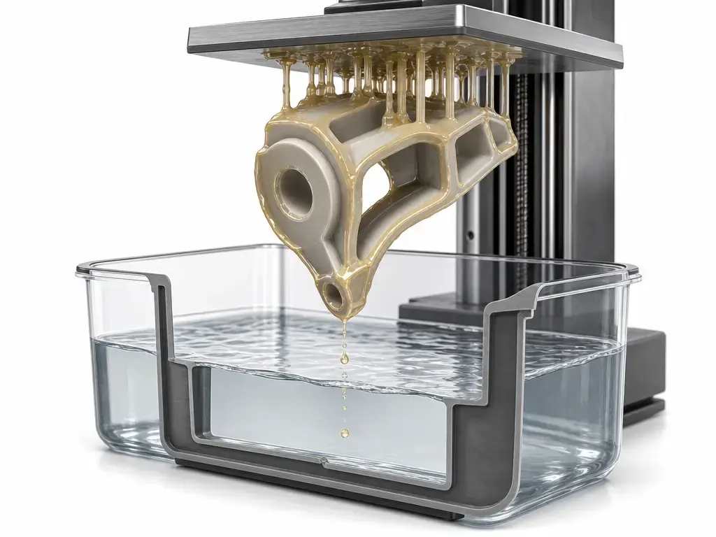 MSLA resin print with uncured surface residue being washed in water
