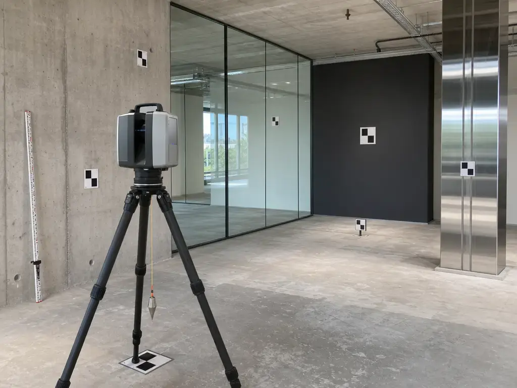 Terrestrial laser scanner metrology setup with targets and mixed building surfaces