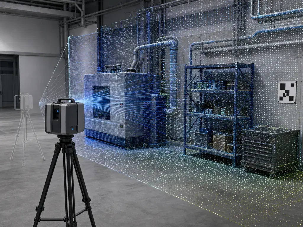 terrestrial laser scanner generating a raw point cloud of an indoor room