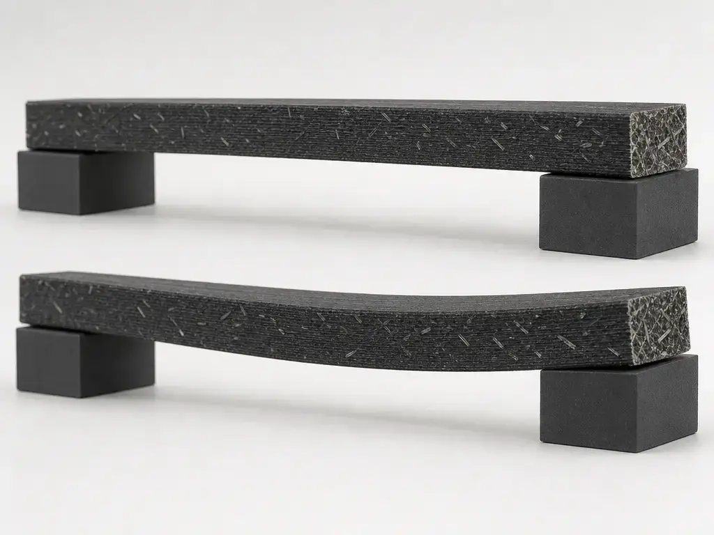 Comparison of carbon fiber 3D printer filament parts showing stiffness and orientation effects