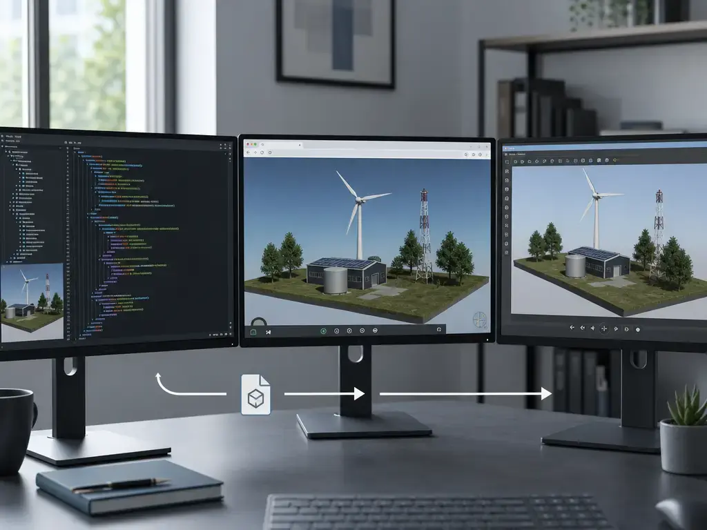 X3D file opened in a browser runtime and desktop viewer workflow