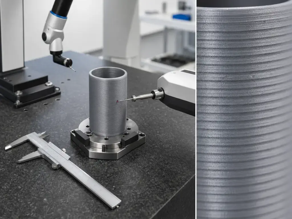 Metrology setup for measuring Z banding with caliper, profilometer, and inspection arm